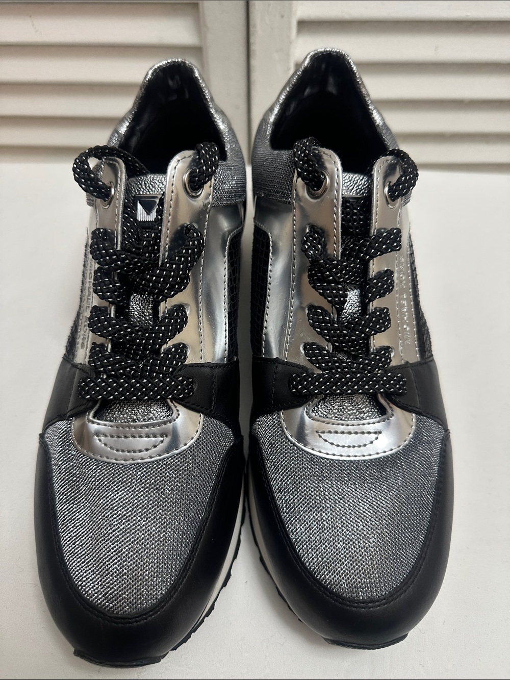 Michael Kors Silver and Black Lace-Up Sneakers